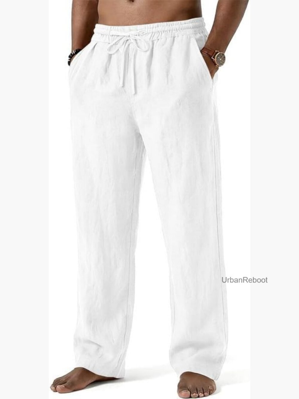 Men's Cotton Linen Pants Casual Loose Fit Drawstring Yoga Trousers